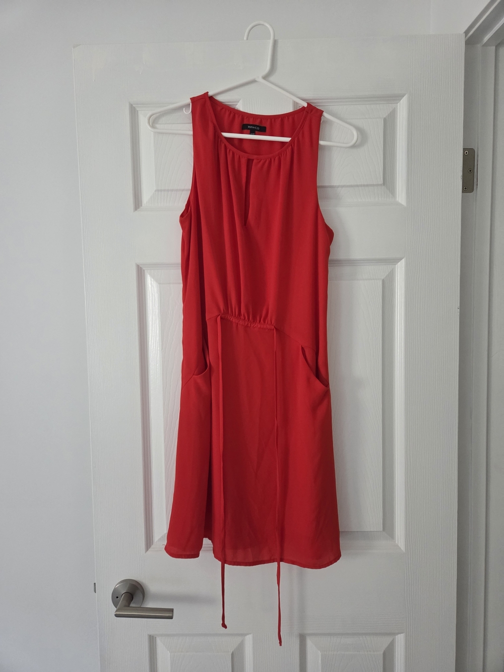 RW&CO. Bright Red Sleeveless Drawstring Pocket Dress